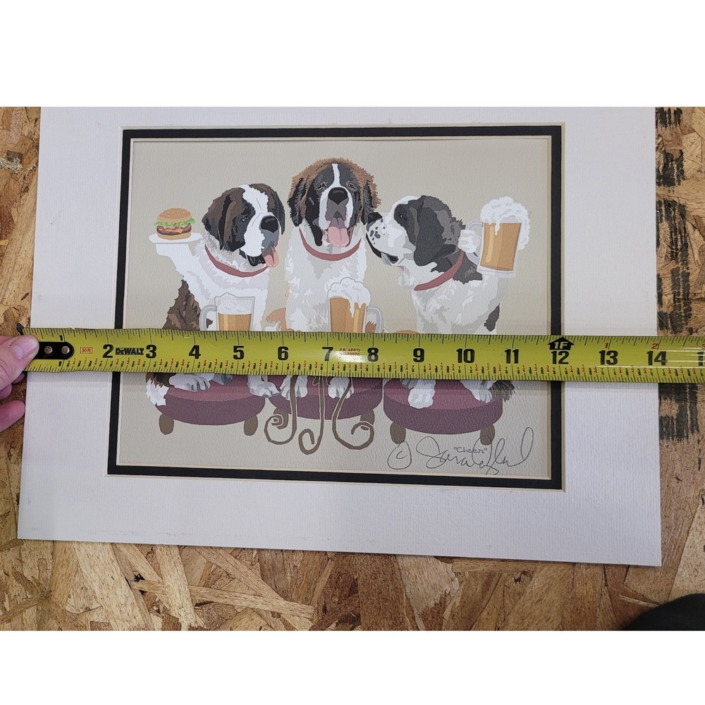 Sara England "Cheers" Saint Bernard Dogs Burgers Beer Matted Art Print 11x14 - Picture 3 of 4